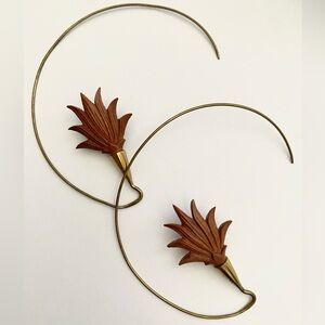 -sold- Vintage Brass Wood Carved Hoops